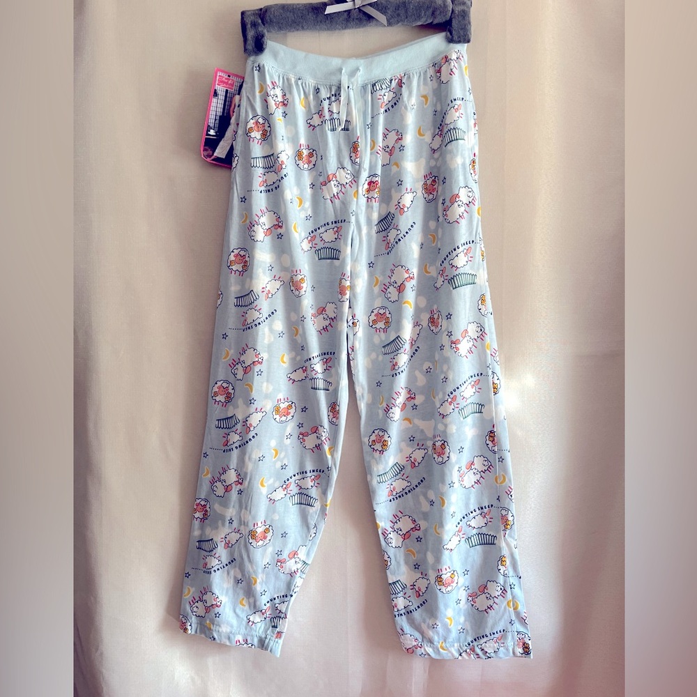 Tru-fit Lady Cotton Knit Pajama Pant. Large,  light blue with sheep print.